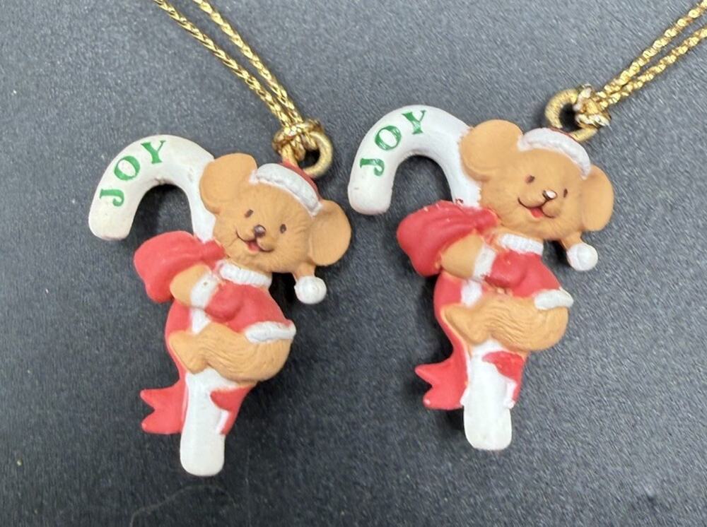 2 Vintage Trim A Home JOY Teddy Bear Christmas Ornaments -LO22